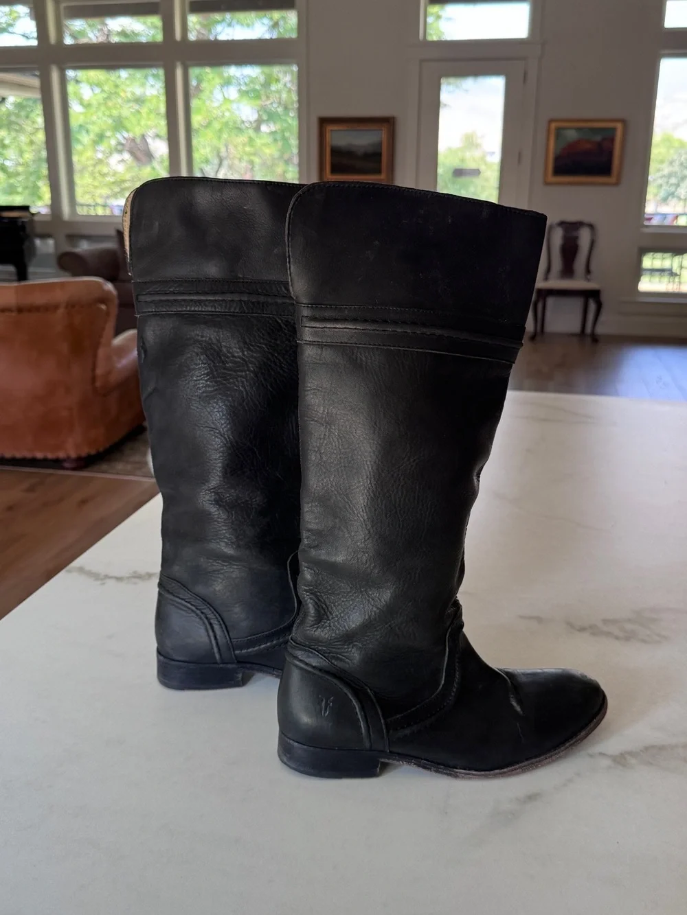 Frye Melissa Trapunto Black Leather Tall Riding Boots Size 8
